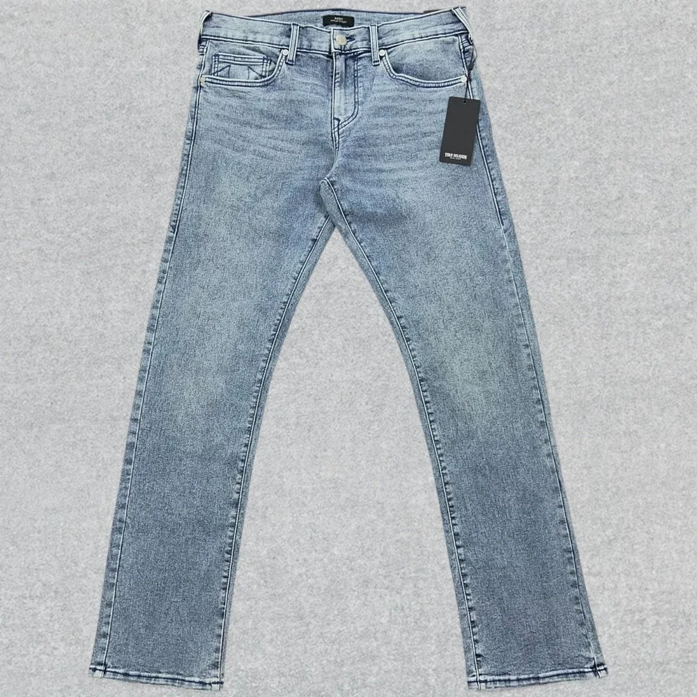 True Religion Ricky SN Straight Jeans Mens 32x34 Light Sparklin Pear Wash NEW